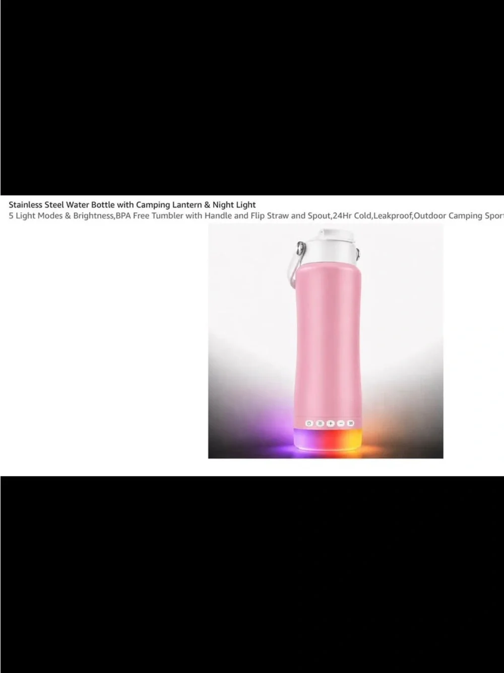 Stainless Steel Insulated Pink Water Bottle with LED Lantern